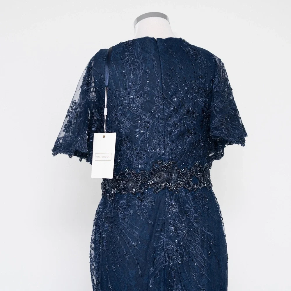 Mac Duggal Navy Embellished Evening Gown